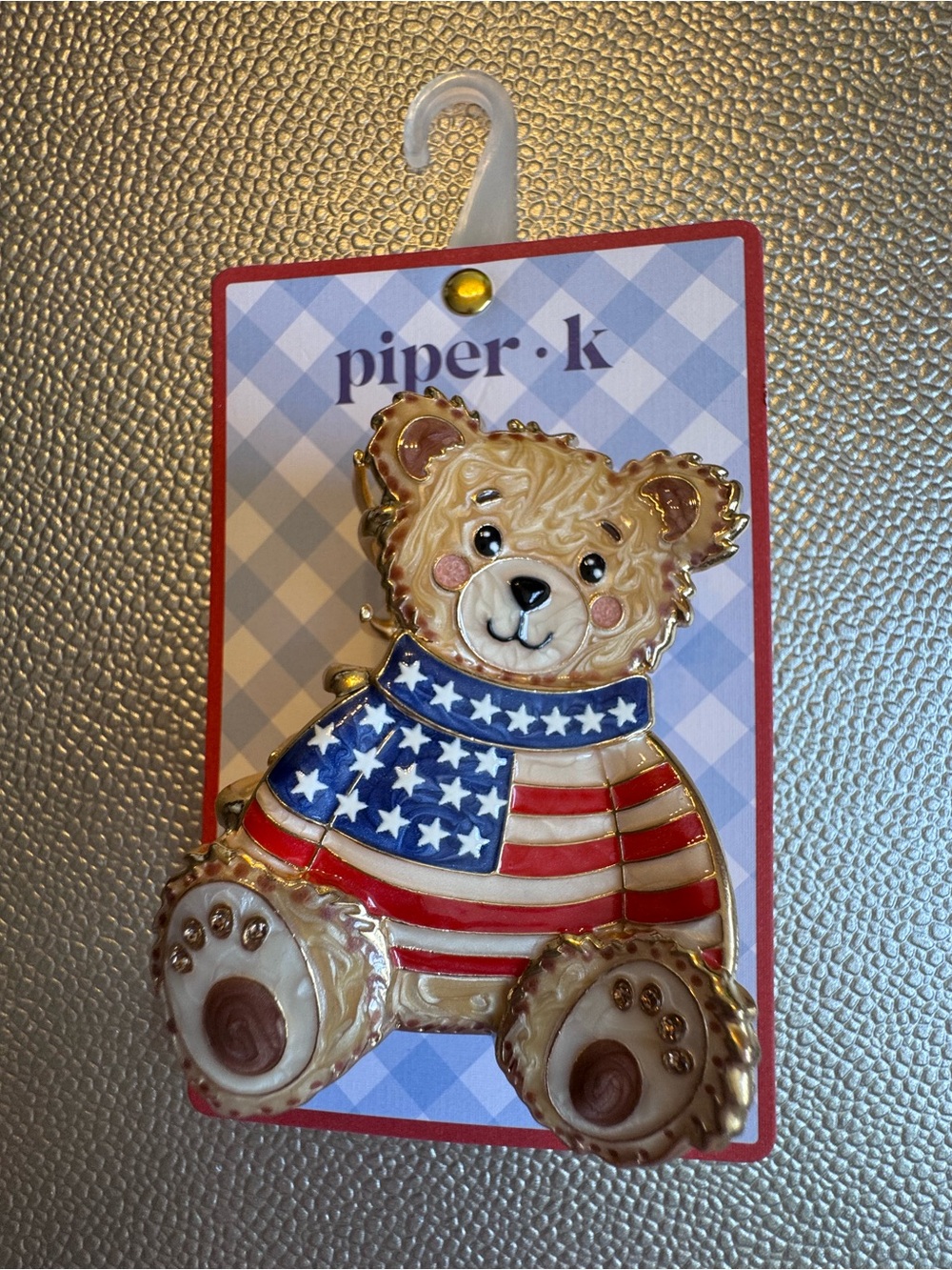 Piper•k Patriotic Teddy Bear Hair Claw Clip Gold Tone - Red White Blue